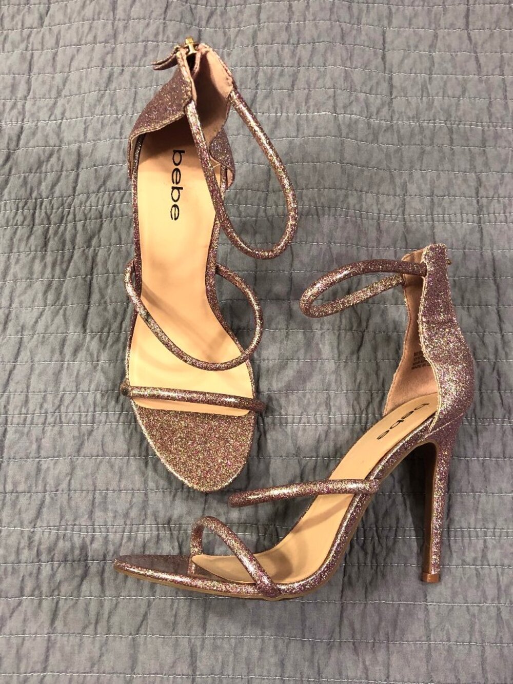 bebe Heels Women 9.5 Pink Glitter Berdine Stiletto Sparkle Club Evening Sandal